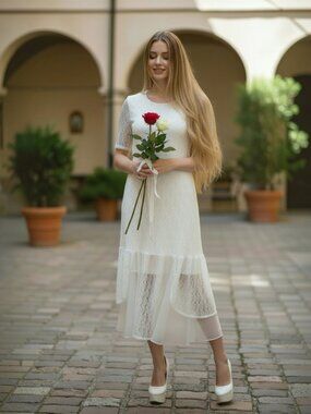 bohme Cream Lace Overlay Boho Maxi Dress Size L